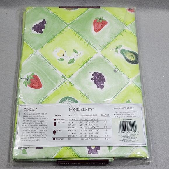 HomeTrends Fruit Tablecloth 52"x52" Square Waterproof Vinyl Flannel Back NIP - Picture 5 of 6